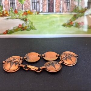 Vintage Copper Link Bracelet with Engraved Thunderbird Design